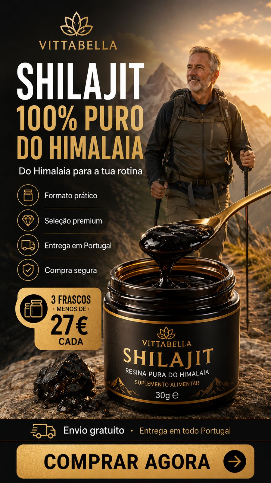 Shilajit 100% Puro 💎 Fonte de Energia Vital do Himalaia